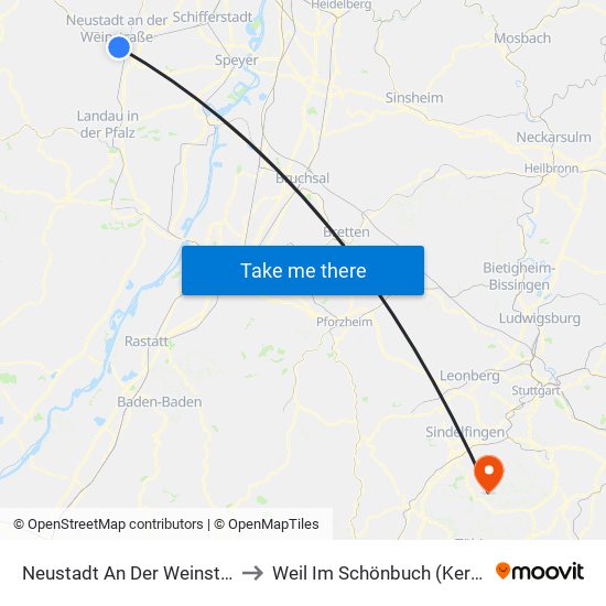 Neustadt An Der Weinstraße to Weil Im Schönbuch (Kernort) map