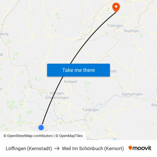 Löffingen (Kernstadt) to Weil Im Schönbuch (Kernort) map