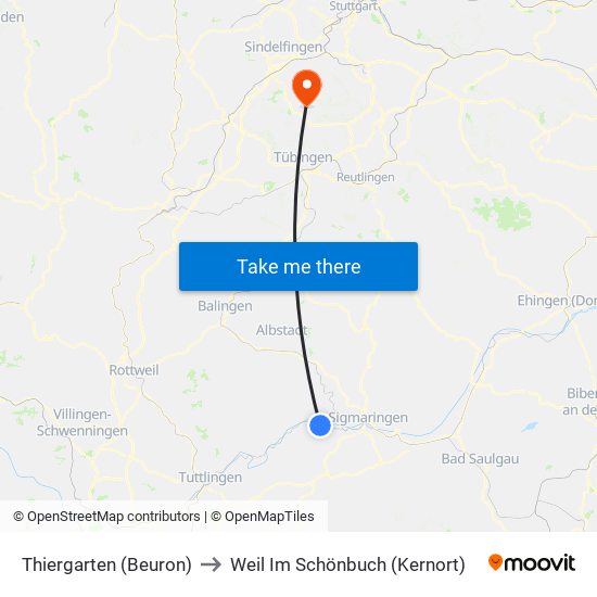 Thiergarten (Beuron) to Weil Im Schönbuch (Kernort) map