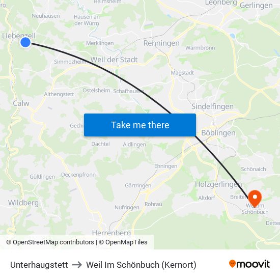 Unterhaugstett to Weil Im Schönbuch (Kernort) map