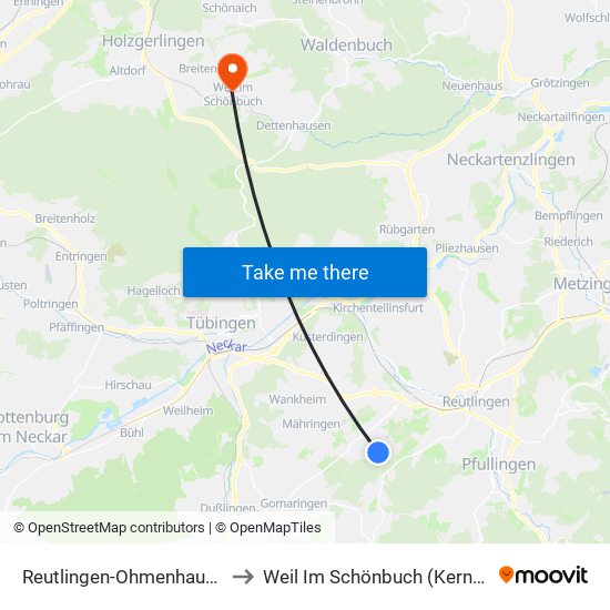 Reutlingen-Ohmenhausen to Weil Im Schönbuch (Kernort) map