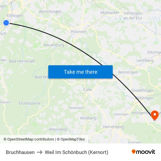 Bruchhausen to Weil Im Schönbuch (Kernort) map