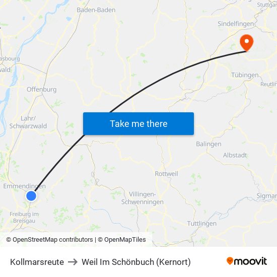 Kollmarsreute to Weil Im Schönbuch (Kernort) map