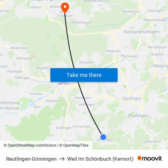 Reutlingen-Gönningen to Weil Im Schönbuch (Kernort) map