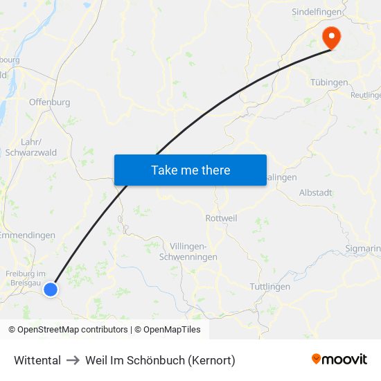 Wittental to Weil Im Schönbuch (Kernort) map