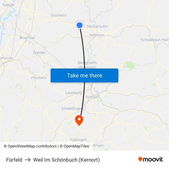 Fürfeld to Weil Im Schönbuch (Kernort) map