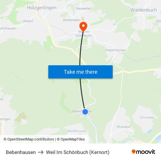 Bebenhausen to Weil Im Schönbuch (Kernort) map