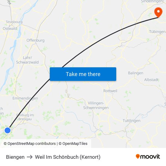 Biengen to Weil Im Schönbuch (Kernort) map