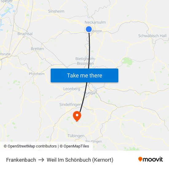 Frankenbach to Weil Im Schönbuch (Kernort) map