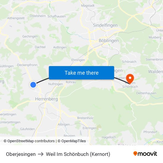 Oberjesingen to Weil Im Schönbuch (Kernort) map