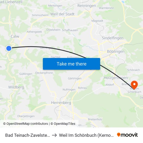 Bad Teinach-Zavelstein to Weil Im Schönbuch (Kernort) map