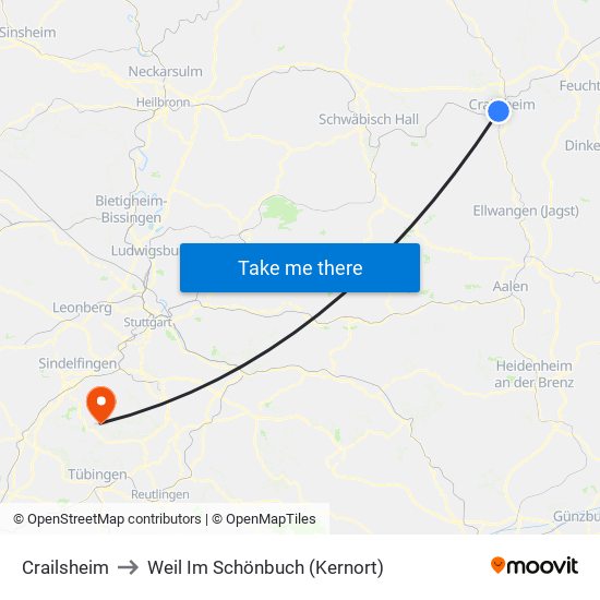 Crailsheim to Weil Im Schönbuch (Kernort) map