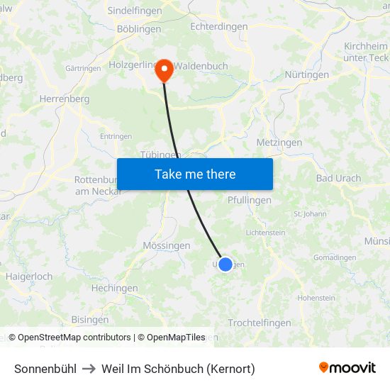 Sonnenbühl to Weil Im Schönbuch (Kernort) map