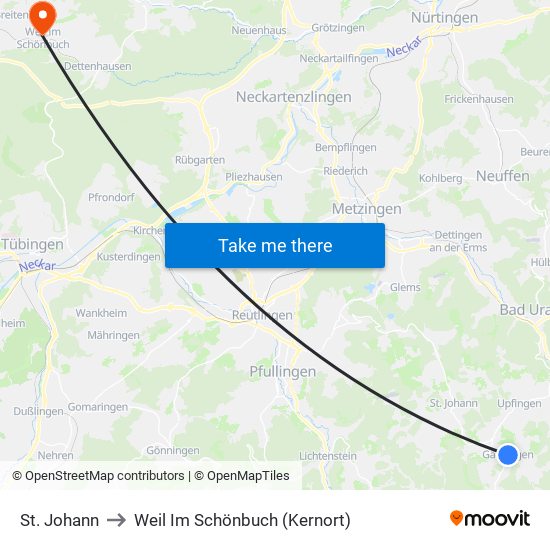 St. Johann to Weil Im Schönbuch (Kernort) map