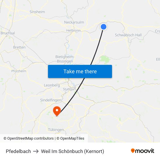 Pfedelbach to Weil Im Schönbuch (Kernort) map