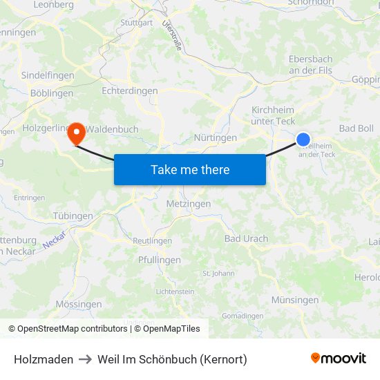Holzmaden to Weil Im Schönbuch (Kernort) map