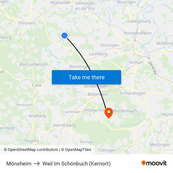 Mönsheim to Weil Im Schönbuch (Kernort) map