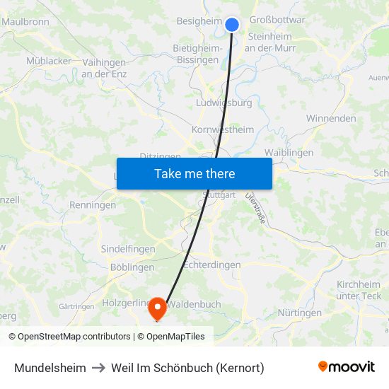 Mundelsheim to Weil Im Schönbuch (Kernort) map