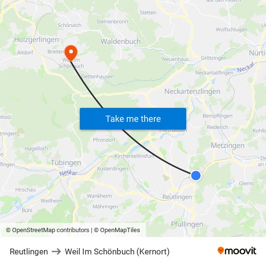 Reutlingen to Weil Im Schönbuch (Kernort) map