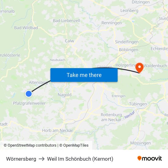 Wörnersberg to Weil Im Schönbuch (Kernort) map