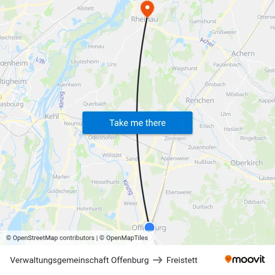 Verwaltungsgemeinschaft Offenburg to Freistett map