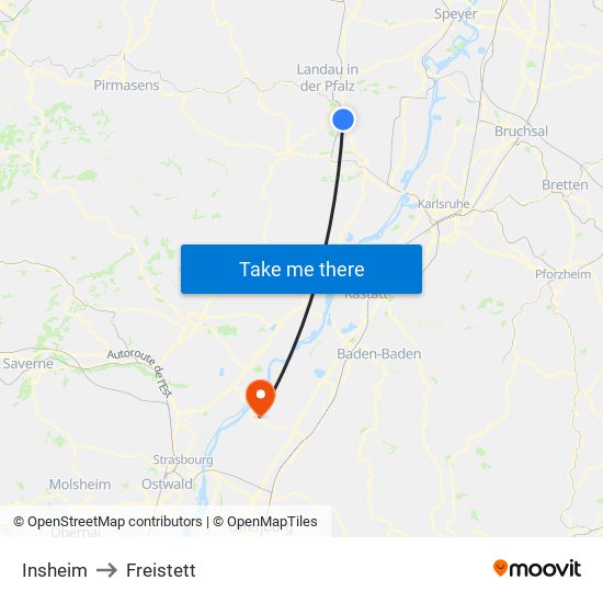 Insheim to Freistett map