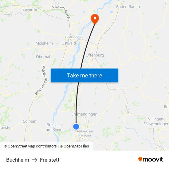 Buchheim to Freistett map