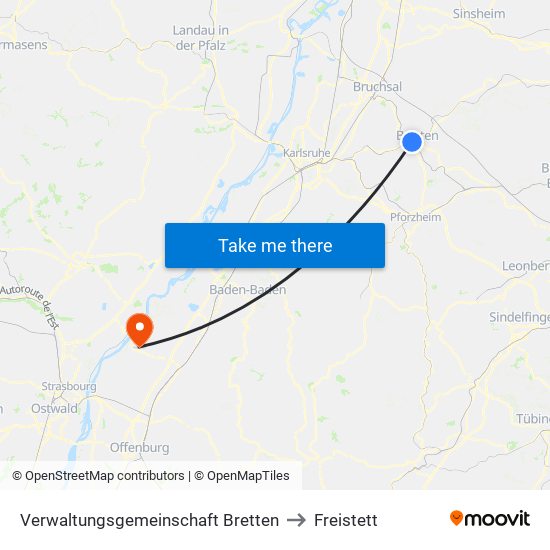 Verwaltungsgemeinschaft Bretten to Freistett map