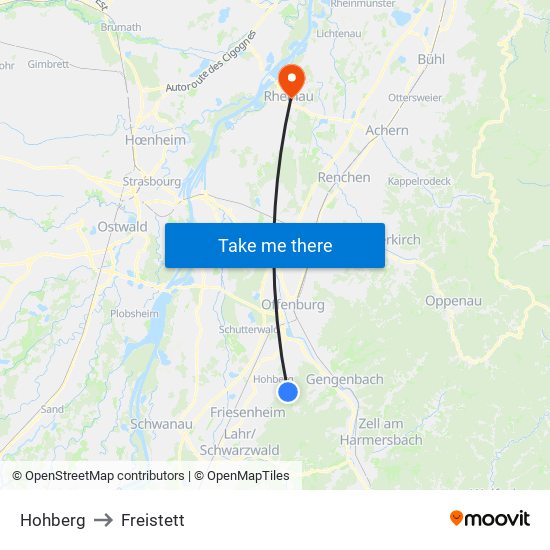 Hohberg to Freistett map