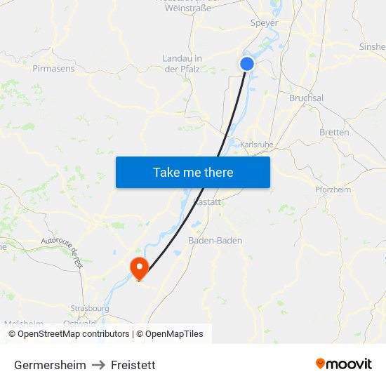Germersheim to Freistett map