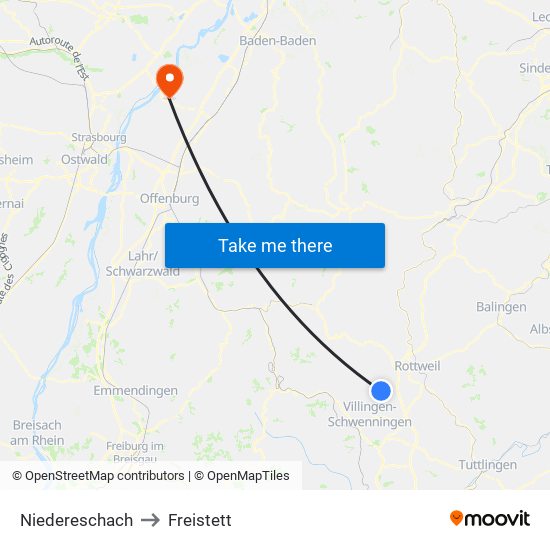 Niedereschach to Freistett map