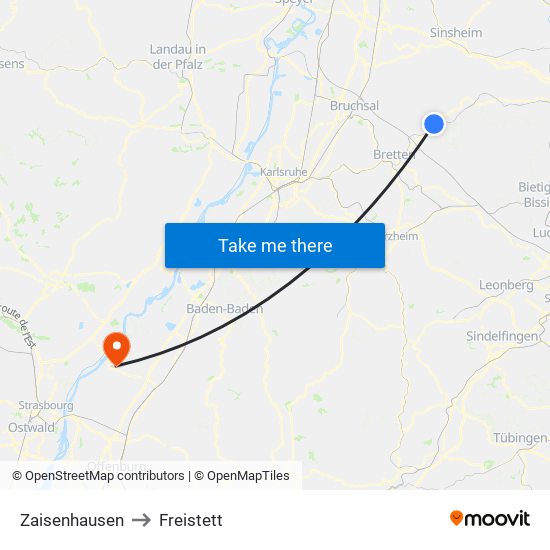 Zaisenhausen to Freistett map