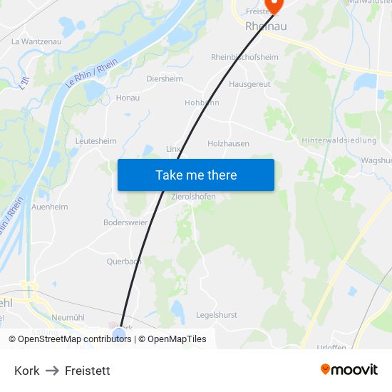 Kork to Freistett map