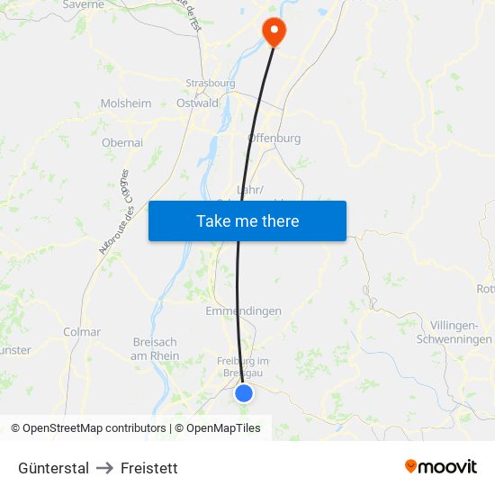 Günterstal to Freistett map