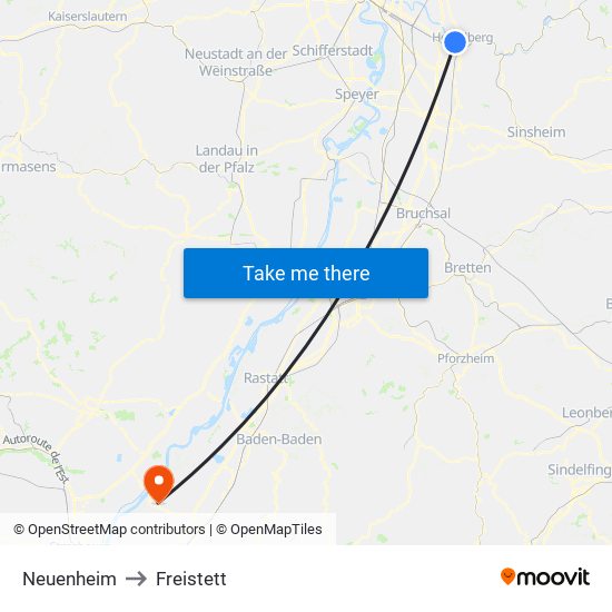 Neuenheim to Freistett map