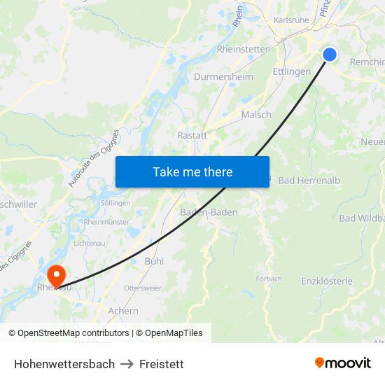 Hohenwettersbach to Freistett map