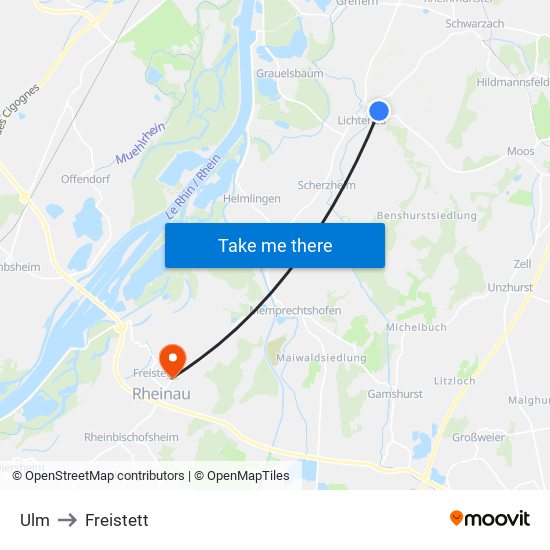 Ulm to Freistett map