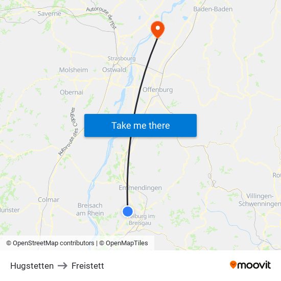 Hugstetten to Freistett map