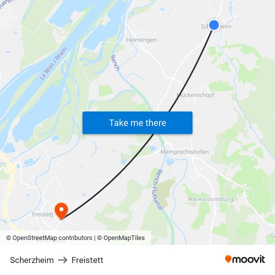 Scherzheim to Freistett map