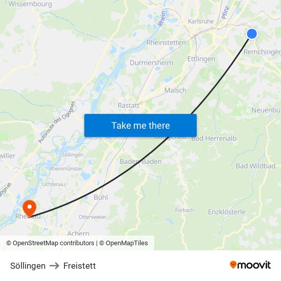 Söllingen to Freistett map