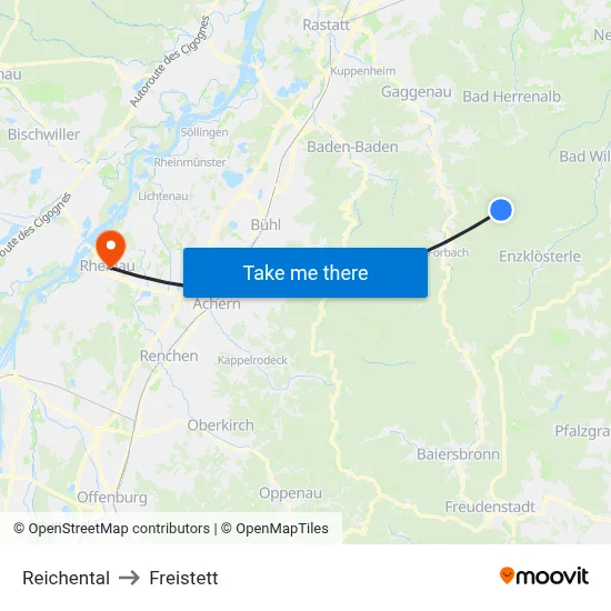 Reichental to Freistett map