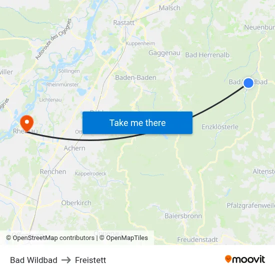 Bad Wildbad to Freistett map
