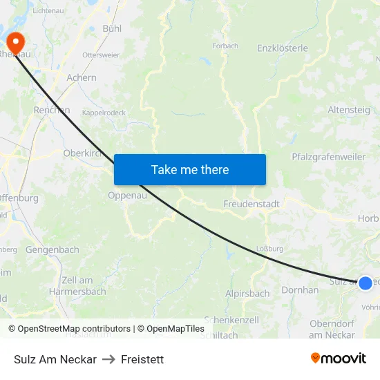 Sulz Am Neckar to Freistett map
