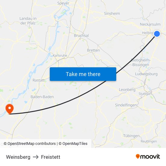 Weinsberg to Freistett map