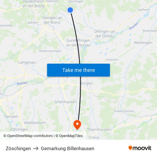 Zöschingen to Gemarkung Billenhausen map