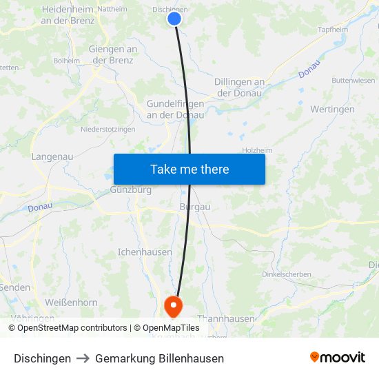 Dischingen to Gemarkung Billenhausen map