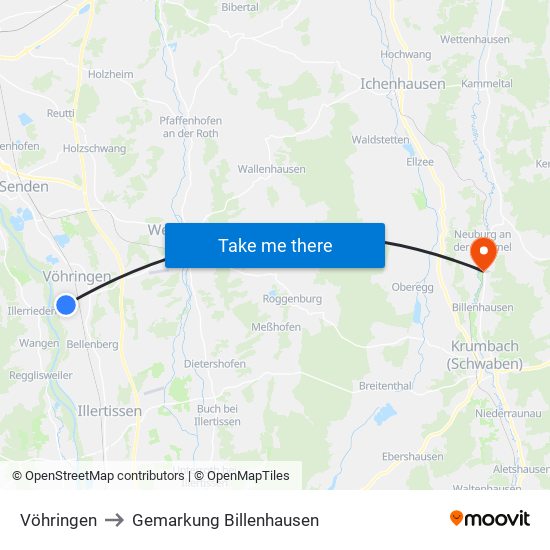 Vöhringen to Gemarkung Billenhausen map
