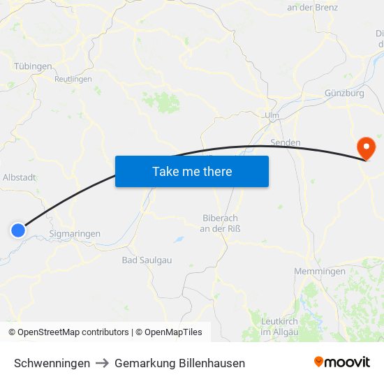 Schwenningen to Gemarkung Billenhausen map