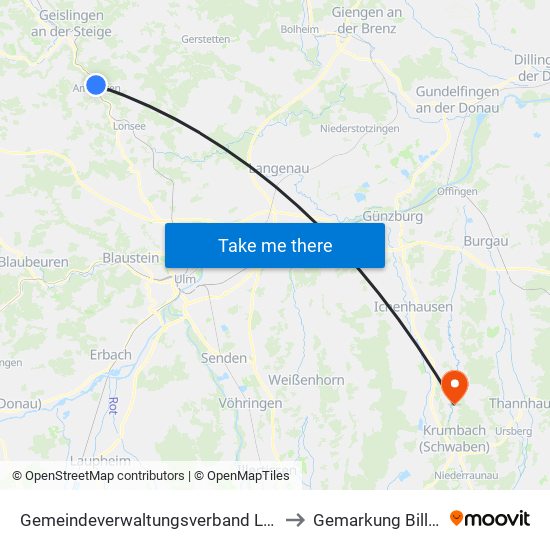 Gemeindeverwaltungsverband Lonsee-Amstetten to Gemarkung Billenhausen map