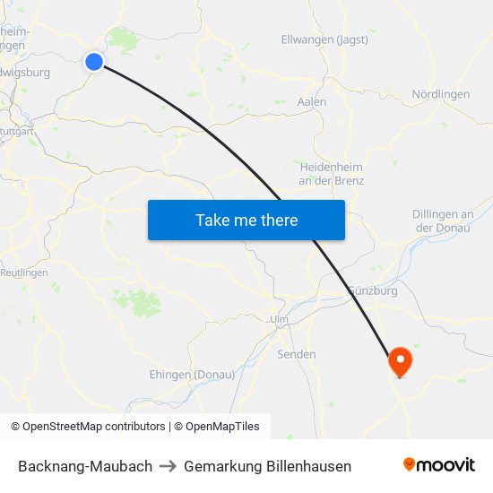 Backnang-Maubach to Gemarkung Billenhausen map